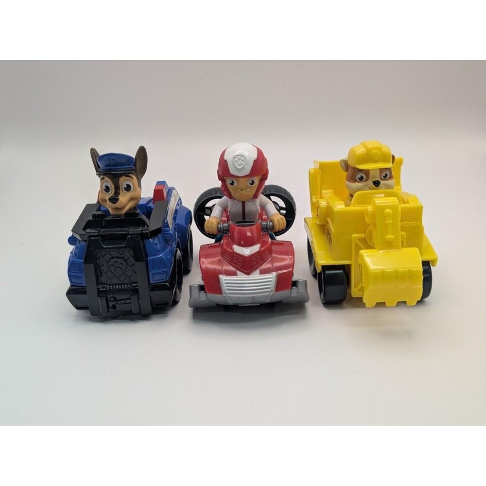 Paw Patrol Toy Lot of 3 Vehicles with Figures - Chase, Ryder, Rubble Spinmaster